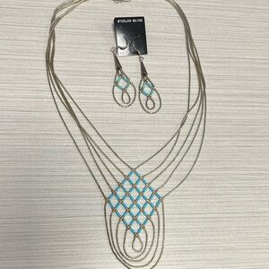 Vintage Liquid sterlng silver heishi turquoise bead weave jewelry set Excalibur